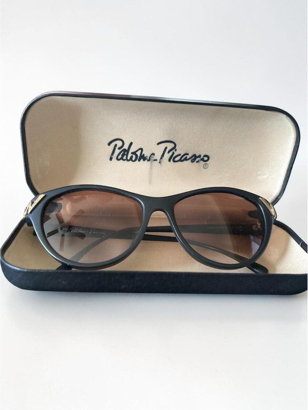 Vintage Paloma Picasso Sunglasses Womens Black Oval Frame 90s Designer w/ Case